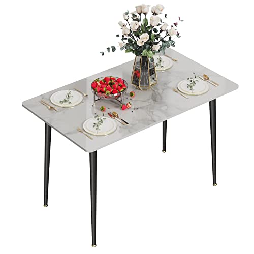 FATIVO Esszimmertisch Marmor Esstisch Küchentisch: Skandinavisch Esstisch 120×70×76CM mit Metall Tischbeine für Esszimmer Weiß von FATIVO