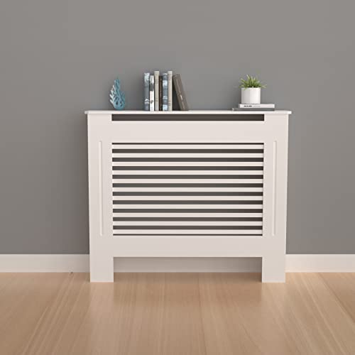 FATIVO Heizkörperverkleidung Hohe Heizkörperabdeckung Horizontal Holz 78×19×92 cm Weiß aus MDF lackiert Landhausstil Heizungsverkleidung Hoch für Schlafzimmer Wohnzimmer Büro Heizkörper Abdeckung von FATIVO