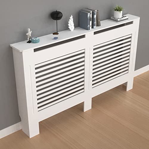 FATIVO Heizkörperverkleidung Hohe Heizkörperabdeckung Horizontal Holz 101×152×19 cm Weiß aus MDF lackiert Landhausstil Heizungsverkleidung Hoch für Schlafzimmer Wohnzimmer Büro Heizkörper Abdeckung von FATIVO