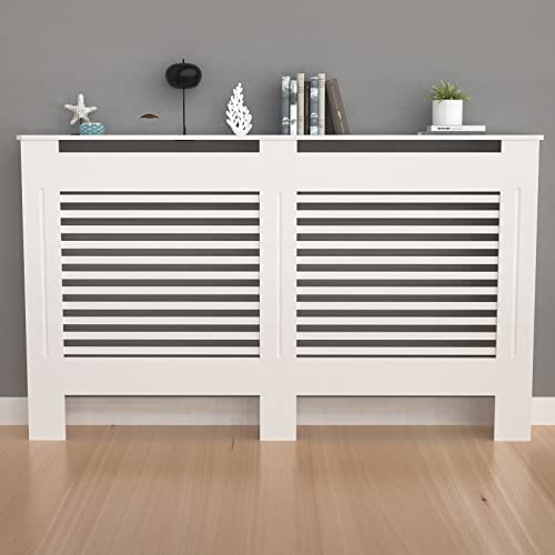 FATIVO Heizkörperverkleidung Hohe Heizkörperabdeckung Horizontal Holz 101×172×19 cm Weiß aus MDF lackiert Landhausstil Heizungsverkleidung Hoch für Schlafzimmer Wohnzimmer Büro Heizkörper Abdeckung von FATIVO