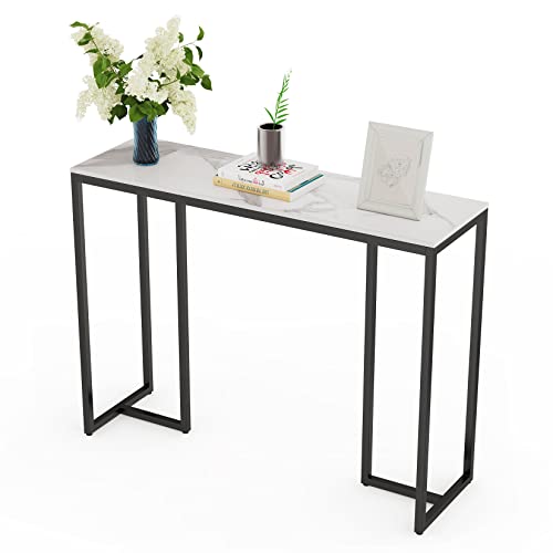 FATIVO Konsolentisch Marmor Weiß Eingangstisch: Beistelltisch mit Schwarz Metallgestell - Sideboard für Wohnzimmer - Flurtisch Sofatisch Eingangstisch mit Gleitrad für Schlafzimmer 100×30×79cm Weiß von FATIVO