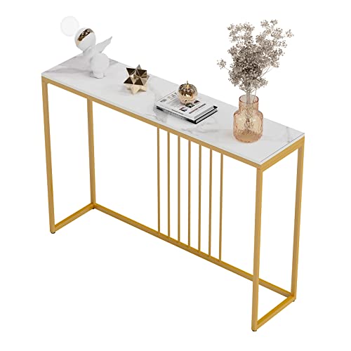 FATIVO Konsolentisch Marmor Schmal Gold: Eingang Tisch Skandinavisch mit Gold Metallgestell, Flurtisch für Schlafzimmer Wohnzimmer 120×30×79cm Weiß FATIVO Konsolentisch Marmor Schmal Gold: Eingang Tisch Skandinavisch mit Gold Metallgestell, Flurtisch für Schlafzimmer Wohnzimmer 120×30×79cm Weiß von FATIVO