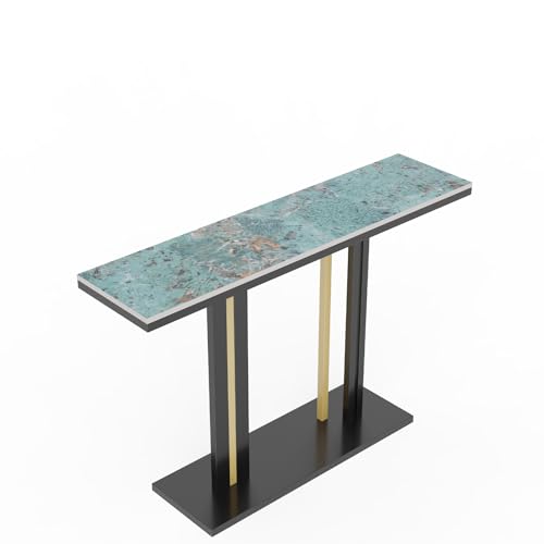 FATIVO Konsolentisch Marmor Schmal Metall: Luxus Grün Skandinavisch Konsolentisch Marmor mit Metallgestell 2-Ablagen Sofa Beistelltisch Flurtisch Eingangtisch für Wohnzimmer Flur 118×30×78cm von FATIVO