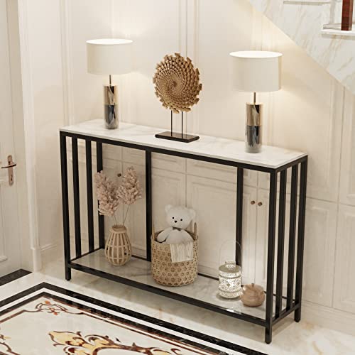 FATIVO Konsolentisch Marmor Eingangstisch Weiß Flurtisch 2-Ablagen, 120 cm Konsolentisch mit Stauraum Schmal Modern Flurdeko Beistelltisch Dekotisch Schwarze Metallgestell für Wohnzimmer 120×30×78CM FATIVO Konsolentisch Marmor Eingangstisch Weiß Flurtisch 2-Ablagen, 120 cm Konsolentisch mit Stauraum Schmal Modern Flurdeko Beistelltisch Dekotisch Schwarze Metallgestell für Wohnzimmer 120×30×78CM von FATIVO