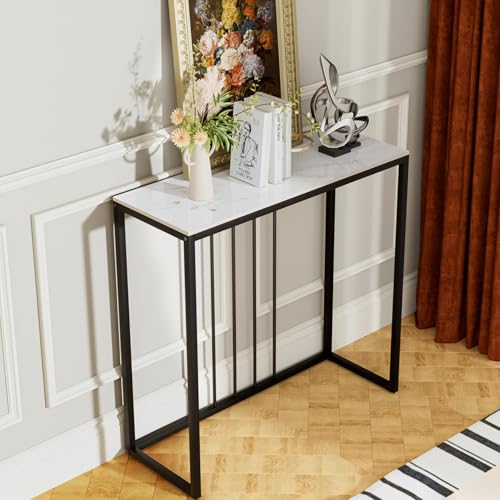 FATIVO Konsolentisch Weiß 80 cm Flurtisch Marmor, Sofatisch Skandinavisch Beistelltisch Modern Eingangstisch mit Schwarz Metallgestell Luxus Eingang Dekotisch für Wohnzimmer 80×30×78.5 cm FATIVO Konsolentisch Weiß 80 cm Flurtisch Marmor, Sofatisch Skandinavisch Beistelltisch Modern Eingangstisch mit Schwarz Metallgestell Luxus Eingang Dekotisch für Wohnzimmer 80×30×78.5 cm von FATIVO
