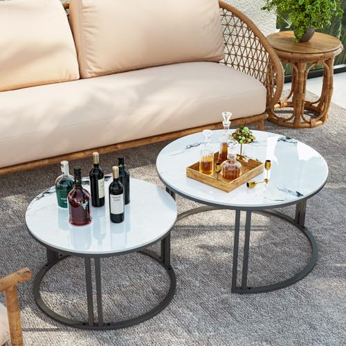 FATIVO Couchtisch 2er Set Satztisch Marmor Garten, Outdoor Couchtisch Runder Sofatisch Aluminiumlegierung Tischbeine, Balkontisch Wohnzimmertisch für Schlafzimmer - Klein 35×57cm / Groß 41×70cm FATIVO Couchtisch 2er Set Satztisch Marmor Garten, Outdoor Couchtisch Runder Sofatisch Aluminiumlegierung Tischbeine, Balkontisch Wohnzimmertisch für Schlafzimmer - Klein 35×57cm / Groß 41×70cm von FATIVO