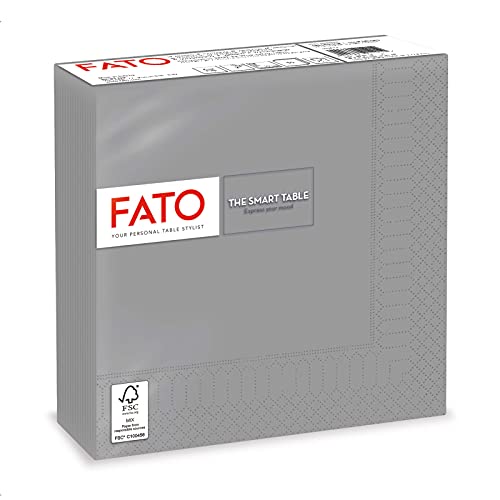 Fato - Einweg-Papierservietten, Ideal für informelle Mittagessen und Buffets, Packung mit 50 Servietten, Größe 33x33, gefaltet in 4 und 2 Lagen, Grau, 100% reines Zellulosepapier, FSC-zertifiziert von FATO