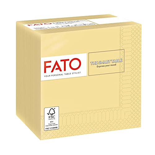 Fato, Einwegpapierservietten, Ideal für Aperitifs und Cocktails, Packung mit 100 Servietten, Format 24x24, 4-fach gefaltet, 2-lagig, Farbe Champagner, 100% reines Zellulosepapier, FSC-zertifiziert von FATO