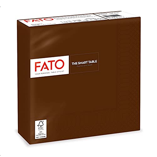Fato - Einweg-Papierservietten, ideal für Mittagessen und Buffets, Packung mit 50 Servietten, Größe 33x33, gefaltet in 4 und 2 Lagen, Schokolade, 100% reines Zellulosepapier, FSC-zertifiziert von Fato