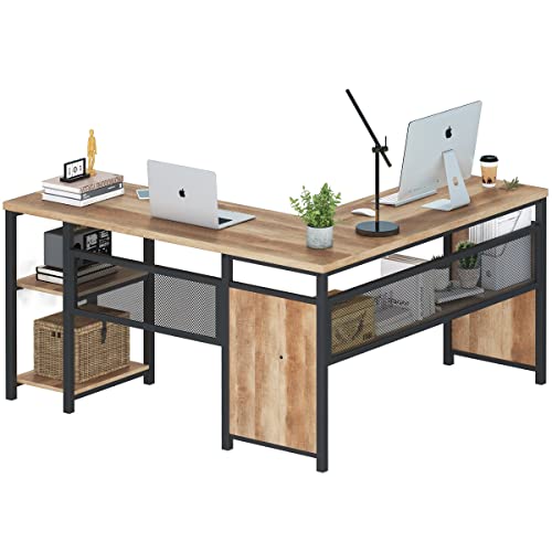 FATORRI L-förmiger Computertisch, industrieller Büroschreibtisch mit Regalen, rustikales Holz und Metall Eckschreibtisch für Home Office (Rustic Eiche, 59 Zoll) von FATORRI