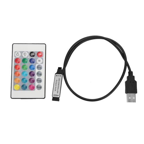 5V USB LED Controller, 24 Tasten RGB LED Lichtleiste Universeller LED Fernbedienungsersatz Mit Kontrollchips Ersatzfernbedienung für LED Leuchten Stabile Leistung (Leitungslänge von FAUOSWUK