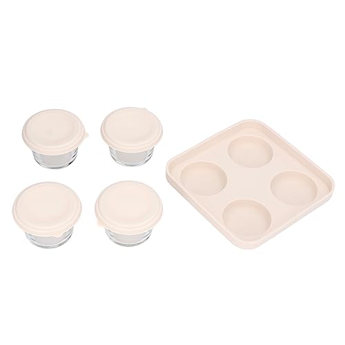 FAUOSWUK 4 Fach Salat -Dressingbehälter, Gewürzbehälter Transparentes Silikon für Kühlschrankmikrowellen -Gefrierschrankstapelspeicher (Beige) von FAUOSWUK