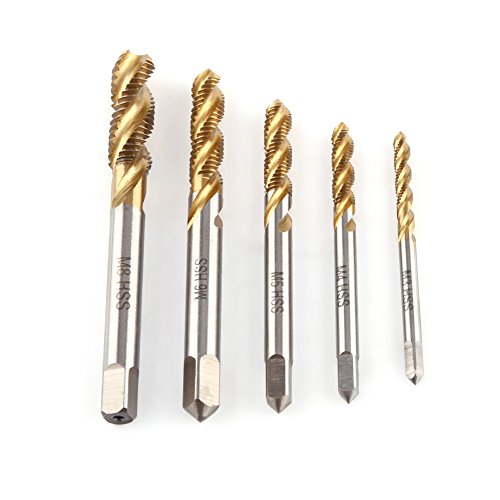 FAUOSWUK 5pc Beschichtete HSS Spiraler Schraubenhähne, M3 M4 M5 M6 M8 Gewinde -Klopfwerkzeug mit Spiralflöten, für Hohe Härte und Rostige Beweise von FAUOSWUK