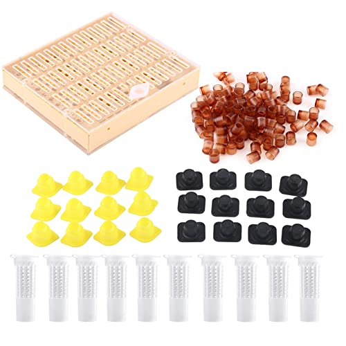 FAUOSWUK Bienenzuchtkönigin -Kit, Plastikzellbecher und Käfige Zum Aufheben von Königin Bienen mit 110 Zellbechern 12 Zellstangenblöcke 10 Haarrollenkäfige von FAUOSWUK