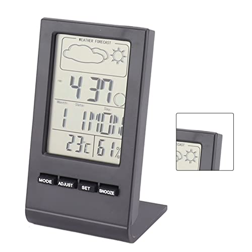 FAUOSWUK Digital Hygrometer, Innen -Thermometer -Luftfeuchtigkeitsmonitor mit LCD -Hintergrundbeleuchtung Universal Kalender Datum Wochend Uhrzeit Alarmmondphase (Schwarz) von FAUOSWUK