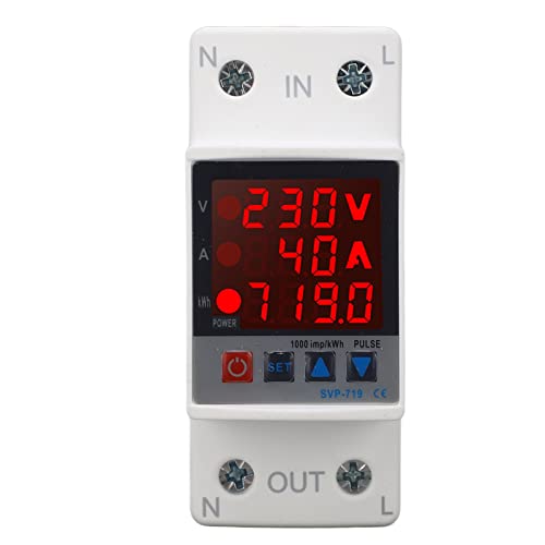 FAUOSWUK Over Unter Spannungsschutz, 1no Einstellbares Selbstresetz mit Spannungsstrom KWH Display für Haushaltsgeräte Sicherheitsschutz AC220V (40a) von FAUOSWUK