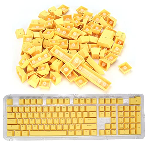 FAUOSWUK PBT-Tastaturkaps Mechanische Tastaturschlüsselkaps 108 Taste Ergonomisches Design Zwei-Farbe-Injektionstext 13 Farben mit Hochwertigem PBT-Material für 61/64/87/104/108 Taste (Gelb) von FAUOSWUK
