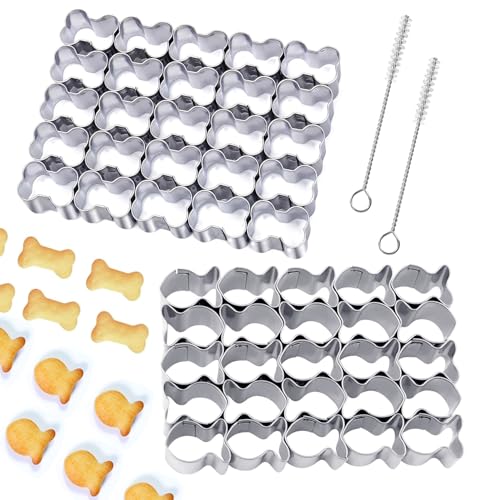 2 Stück Goldfisch & Hundeknochen Ausstecher Set, FAURAPMNG 25-fach Mini Edelstahlform für Cracker, Snacks, Partygebäck & Haustier-Leckerlis von FAURAPMNG