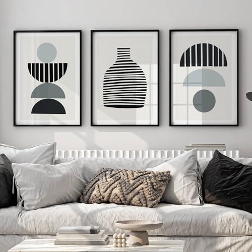 FAVELOT Abstrakte Bilder Set A4, Poster Aesthetic, Poster Set, Wandbilder Wohnzimmer - Boho Bilder beige schwarz weiß, 3x Din A4 von FAVELOT