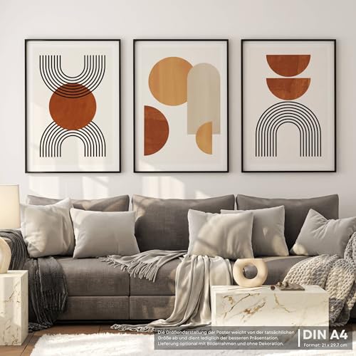 FAVELOT Abstrakte Bilder Set A4 mit schwarzen Rahmen, Poster Aesthetic, Poster Set, Wandbilder Wohnzimmer - Boho Bilder beige, bronze, braun, 3x Din A4 von FAVELOT