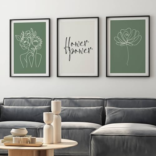 FAVELOT Abstrakte Bilder Set A4 mit schwarzen Rahmen, Poster Aesthetic, Poster Set, Wandbilder Wohnzimmer - Boho Bilder grün beige, Bilder mit Sprüchen, Poster Blumen Line Art Bilder, 3x Din A4 FAVELOT Abstrakte Bilder Set A4 mit schwarzen Rahmen, Poster Aesthetic, Poster Set, Wandbilder Wohnzimmer - Boho Bilder grün beige, Bilder mit Sprüchen, Poster Blumen Line Art Bilder, 3x Din A4 von FAVELOT