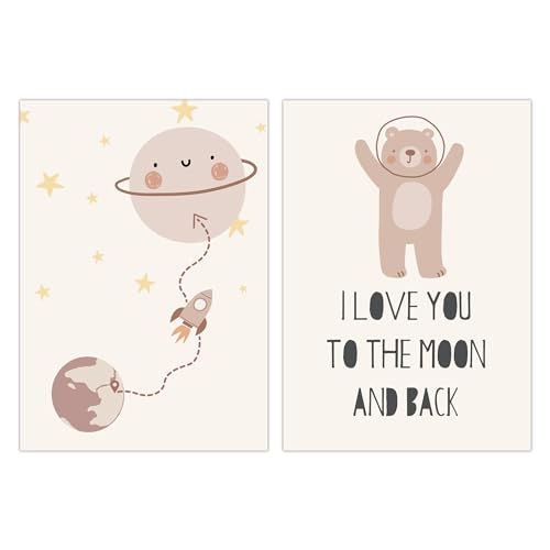FAVELOT Poster Kinderzimmer Jungen & Mädchen A4 - Welt, Mond, Beige Boho - Bilder Babyzimmer Deko - Deutscher Premium-Druck - 2er Set Din A4 FAVELOT Poster Kinderzimmer Jungen & Mädchen A4 - Welt, Mond, Beige Boho - Bilder Babyzimmer Deko - Deutscher Premium-Druck - 2er Set Din A4 von FAVELOT