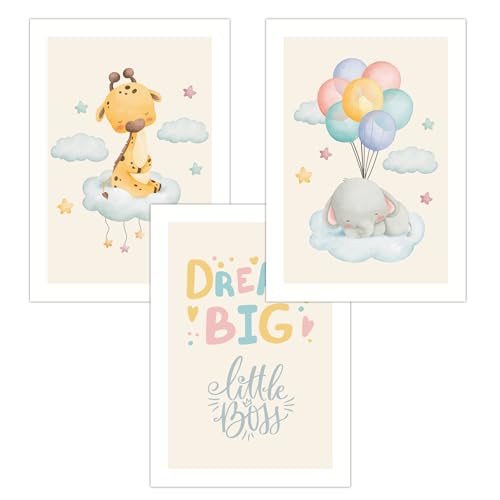 FAVELOT Poster Kinderzimmer Jungen & Mädchen A4 - Wolken, Tiere, Bunt Beige - Bilder Babyzimmer Deko - Deutscher Premium-Druck - 3er Set Din A4 FAVELOT Poster Kinderzimmer Jungen & Mädchen A4 - Wolken, Tiere, Bunt Beige - Bilder Babyzimmer Deko - Deutscher Premium-Druck - 3er Set Din A4 von FAVELOT