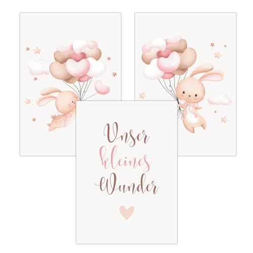 FAVELOT Poster Kinderzimmer Mädchen A4 - Hasen, Herzen, Rosa - Bilder Babyzimmer Deko - Deutscher Premium-Druck - 3er Set Din A4 FAVELOT Poster Kinderzimmer Mädchen A4 - Hasen, Herzen, Rosa - Bilder Babyzimmer Deko - Deutscher Premium-Druck - 3er Set Din A4 von FAVELOT