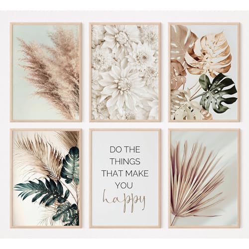 FAVELOT Poster Set A4, Wandbilder Wohnzimmer - Boho Bilder grün beige, Bilder mit Sprüchen, Poster Blumen Pampas, Happy 6x Din A4 FAVELOT Poster Set A4, Wandbilder Wohnzimmer - Boho Bilder grün beige, Bilder mit Sprüchen, Poster Blumen Pampas, Happy 6x Din A4 von FAVELOT