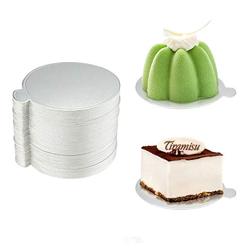 Favengo 100 Stück Tortenunterlage Pappe Cake Board Mini Tortenplatte Einweg Kuchenplatte Rund Kuchenunterlage Dessert Display Törtchen Untersetzer für Mousse Kuchen Cupcake Hochzeit Geburtstag Party von Favengo