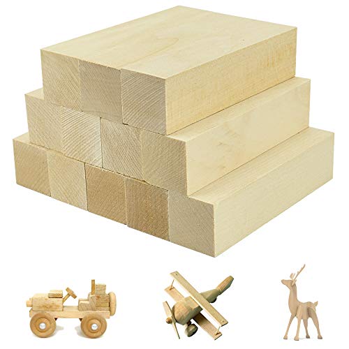 Favengo 12 Stk Schnitzholz Natürlich Lindenholz Rohlinge Balsaholz zum Schnitzen Holzblöcke Unbehandelt Schnitzblock Basswood Carving Blocks für kinder Erwachsene DIY Schnitzen（10*2.5*2.5cm） von Favengo