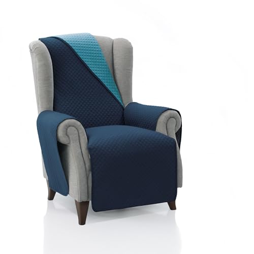 FAVERTI® Gepolsterter Sesselüberwurf für 1-Sitzer, 55 cm (Sitz), Modell REQUENA, Marineblau, wendbar, Schutz für Relax- und Ohrensessel, waschbar, Segeltuch von FAVERTI