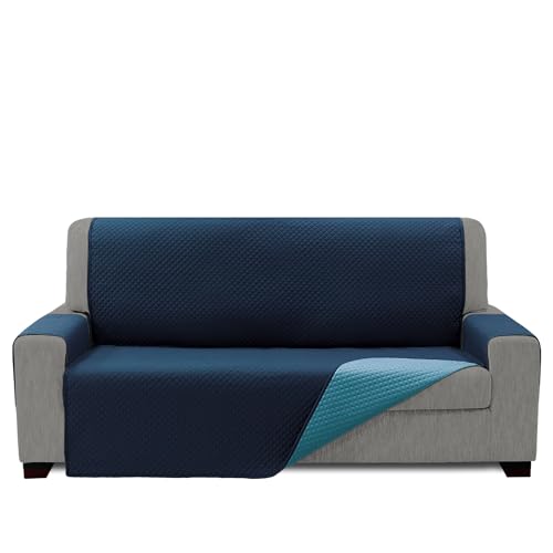 FAVERTI® Gesteppter Sofabezug, 3-Sitzer, 170 cm (Sitz), Modell REQUENA, Marineblau, wendbar, Türkis, Schoner, kompatibel mit Relax- und Ohrensofas, waschbar von FAVERTI