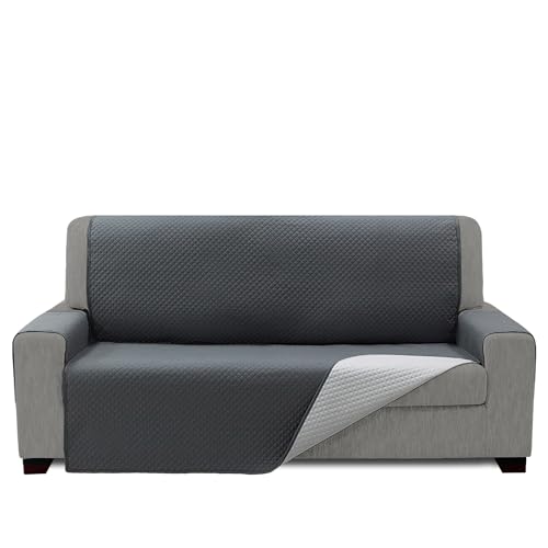 FAVERTI® Gesteppter Sofaüberwurf für 3-Sitzer, 170 cm (Sitz), Modell REQUENA, Grau OSC, Hellgrau, wendbar, Bezug für Relax- und Ohrensofas, waschbar von FAVERTI