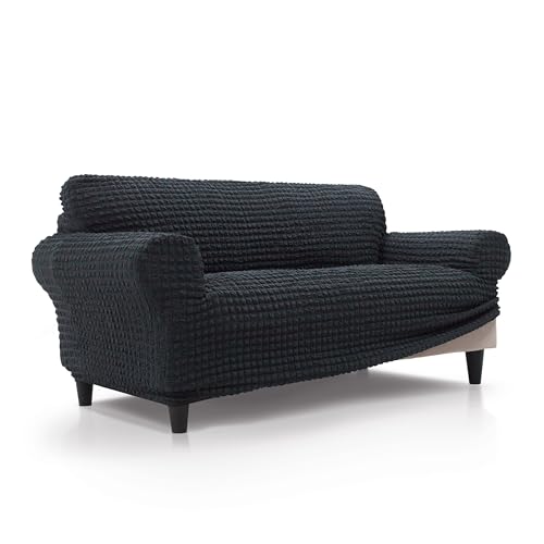 FAVERTI® Sofabezug, 3-Sitzer, sehr elastisch, von 180 bis 230 cm, Modell BUFALI | Dunkelgrau | Idealer Bezug für Jede Form von Sofas | Qualitätsschutz aus 3D-Jacquard-Stoff mit Baumwollgefühl von FAVERTI