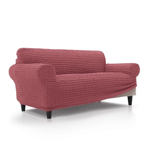 FAVERTI® Sofabezug, 3-Sitzer, sehr elastisch, von 180 bis 230 cm, Modell BUFALI | Koralle | Idealer Bezug für Jede Form von Sofas | Qualitätsschutz aus 3D-Jacquard-Stoff und Baumwolle von FAVERTI