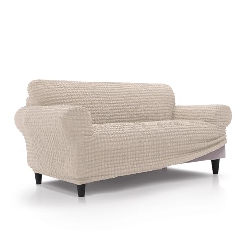 FAVERTI® Sofabezug für 3-Sitzer, sehr elastisch, von 180 bis 230 cm, Modell BUFALI | Beige, idealer Bezug für Jede Form von Sofas, hochwertiger Schutz aus 3D-Jacquard-Stoff, Baumwollgefühl von FAVERTI