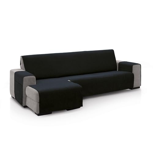 FAVERTI® Sofaüberwurf für Chaiselongue, Eckteil Links 240 cm (Vorderseite), Modell Pego, Schwarz, Chenille, extra weich, hochwertiger Chaise-Schutz, recyceltem Material von FAVERTI
