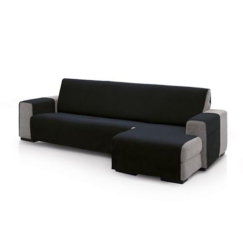FAVERTI® Sofaüberwurf für Chaiselongue, Eckteil rechts 240 cm (vorn) | Modell PEGO | Schwarz | Chenille mit extra weicher Haptik, hochwertiger Chaise-Schutz in Spanien aus recyceltem Material von FAVERTI