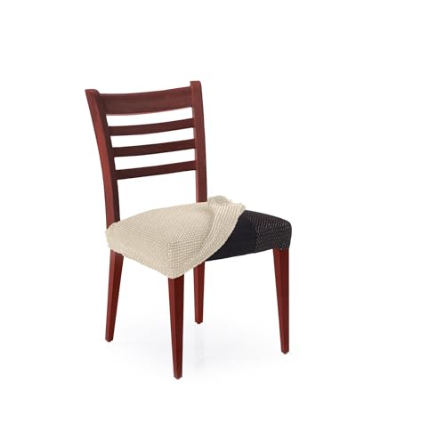 FAVERTI® Super elastischer Esszimmerstuhlbezug ohne Rückenlehne, 2er-Pack | Modell Novelle | Beige | Qualitätsschutz aus Jacquard-Gewebe mit Baumwollgefühl von FAVERTI