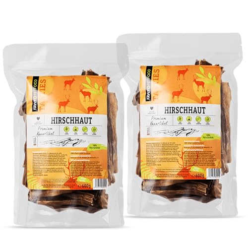 FAVLY Petfood Premium Hirschhaut für Hunde 1200g - luftgetrockneter Kauartikel 100% natürlich - splitterfrei - natürliche Zahnpflege - für kleine & große Hunde (2er Pack) von FAVLY Petfood