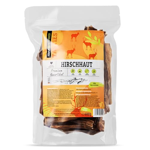 FAVLY Petfood Premium Hirschhaut für Hunde 600g - luftgetrockneter Kauartikel 100% natürlich - splitterfrei - natürliche Zahnpflege - für kleine & große Hunde von FAVLY Petfood
