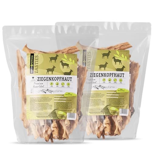 FAVLY Petfood Premium Ziegenkopfhaut für Hunde 1200g - luftgetrockneter Kauartikel 100% natürlich - splitterfrei - natürliche Zahnpflege - für kleine & große Hunde (2er Pack) von FAVLY Petfood