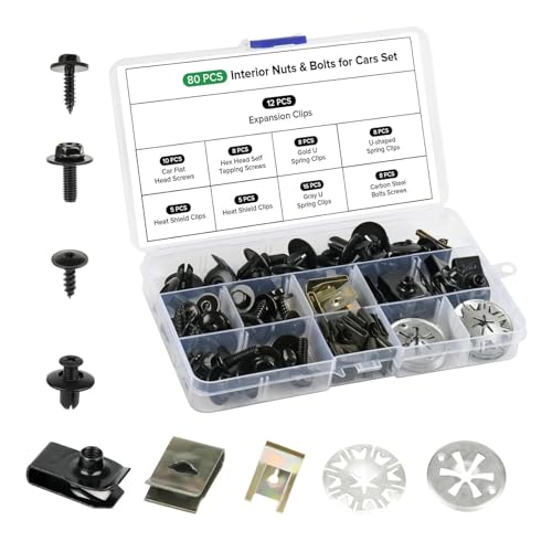 80 Stück Blechmutter Schraube Mutter Clip Kit, Blechmutter Schraube Mutter Clip Kit, mit Klemmscheiben Hitzeschutzblech, Karosserieschrauben U Type Karosserie Clips für Befestigen Reparieren Autoteil von FAVOLOOK