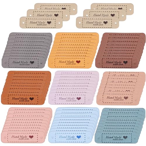 FAVOMOTO 60PCS Handmade Label Handgefertigte Lederetiketten Etikett Wildleder mit Löchern PU Handmade Labels Zum Annähen Tags Handgemacht Etiketten Nähen Leder Etiketten von FAVOMOTO