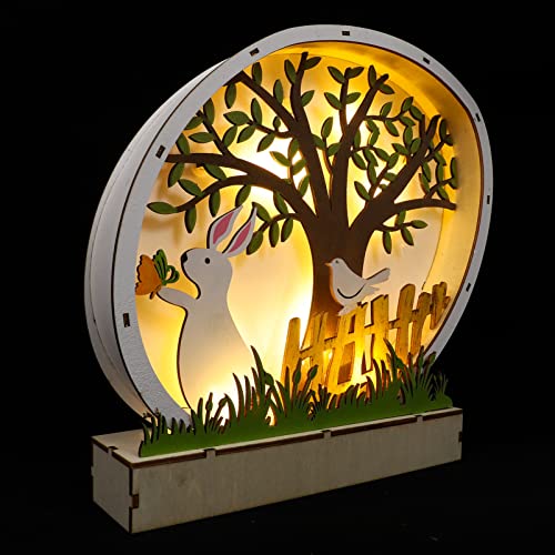 FAVOMOTO Beleuchtete Ostereier Lampe Holz Osterhase Figur Ostern Aufsteller mit LED Beleuchtung Rustikale Osterdeko Nachtlichter Frühling Landhausstil Party Büro Zuhause Wohnzimmer Dekoration von FAVOMOTO