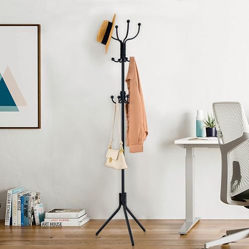 FAVOOSTY Garderobenständer, Kleiderständer mit 12 Hooks, Jackenständer Stehend, Coat Rack, Garderobe Ständer für Wohnzimmer, Schlafzimmer (Schwarz) von FAVOOSTY