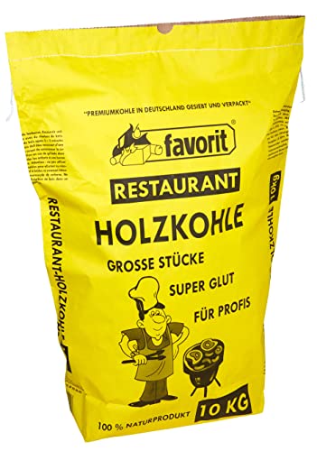 Favorit Grill-Holzkohle 10 kg (aus reinem Laubholz, extra große Körnung, langanhaltende Glut, Grillkohle in Restaurant-Qualität) von Favorit