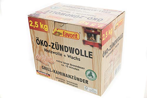 Favorit Öko - Zündwolle 2,5 kg in wiederverschließbarer Faltschachtel aus Naturholz und Wachs - 1218 von FAVORIT