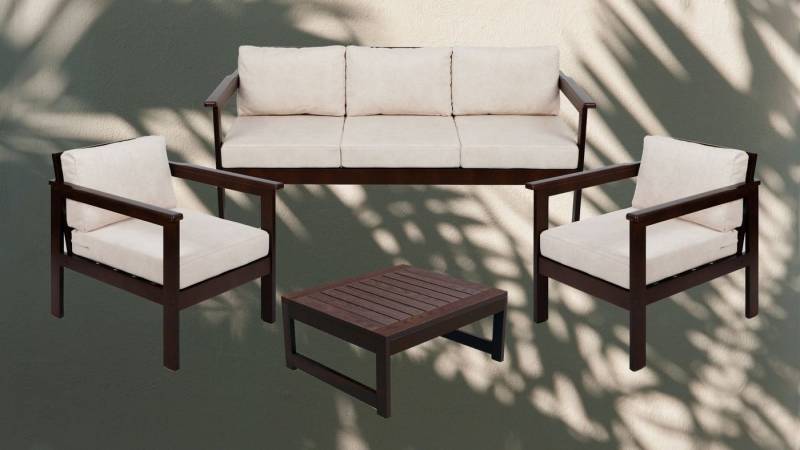 FAVRE Gartenlounge-Set Gartenlounge-Set Gartenmöbel Set 4-teilig, (Spar-Set, 4-tlg., 3-Sofa, 2x Sessel und Couchtisch), waschbare Bezuege von FAVRE